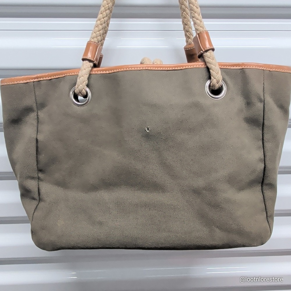 Michael Kors KORS Canvas Tote Bag Olive Green Rope Handle Nautical Shoulder Bag - Picture 6 of 6